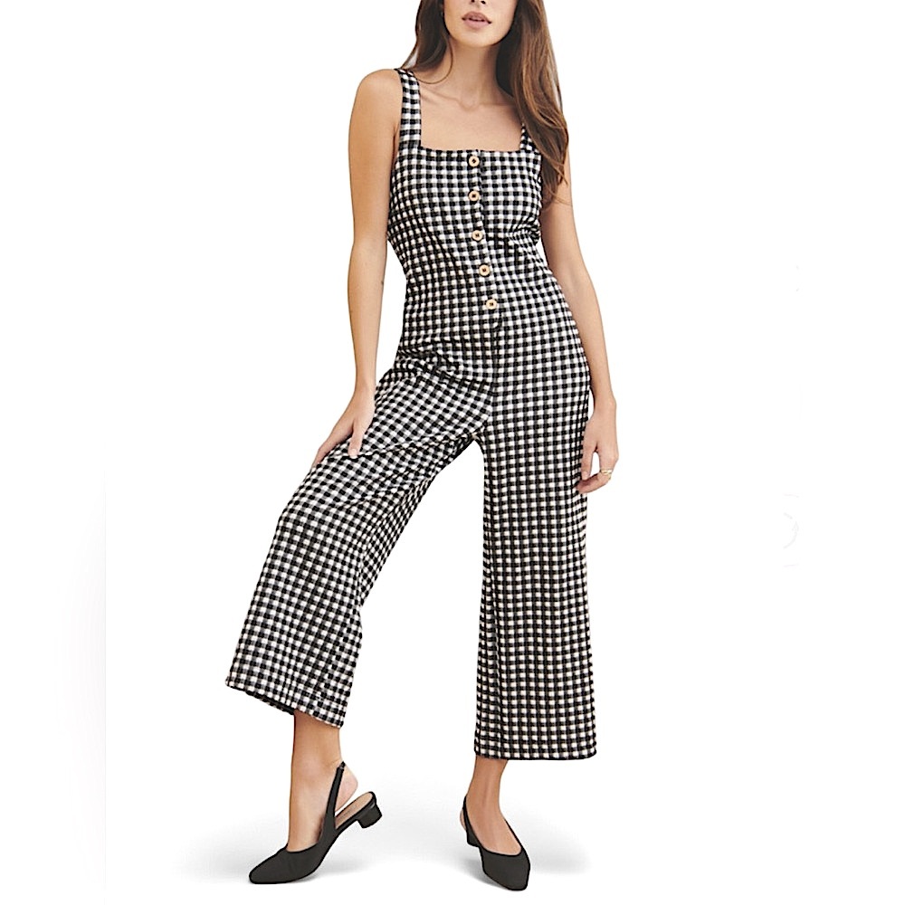 Maeve Black and White Gingham Jumpsuit Sleeveless Casual Size XS